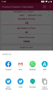 Conical Frustum Calculator android App screenshot 1