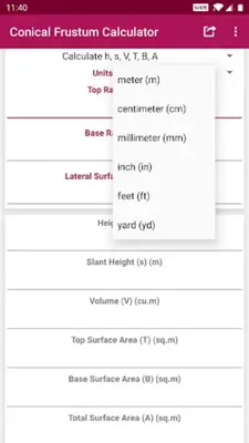 Conical Frustum Calculator android App screenshot 4